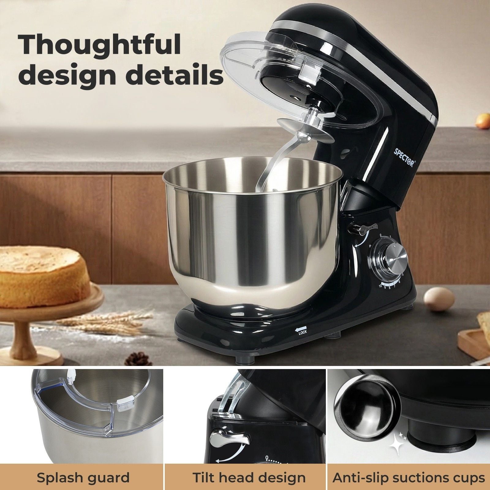 Spector Electric Food Stand Mixer 8l Stainless Steel Mixing Bowl 1300w 10 Speeds