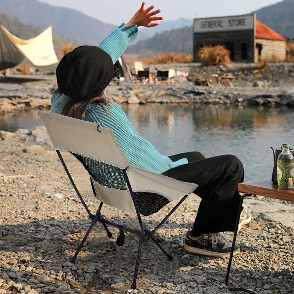 Portable Heightened Backrest Folding Camping Chair | One Size | Beige