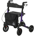 Folding Rollator Walker With Seat, Backrest, Bag, 4 Wheels | One Size | Purple