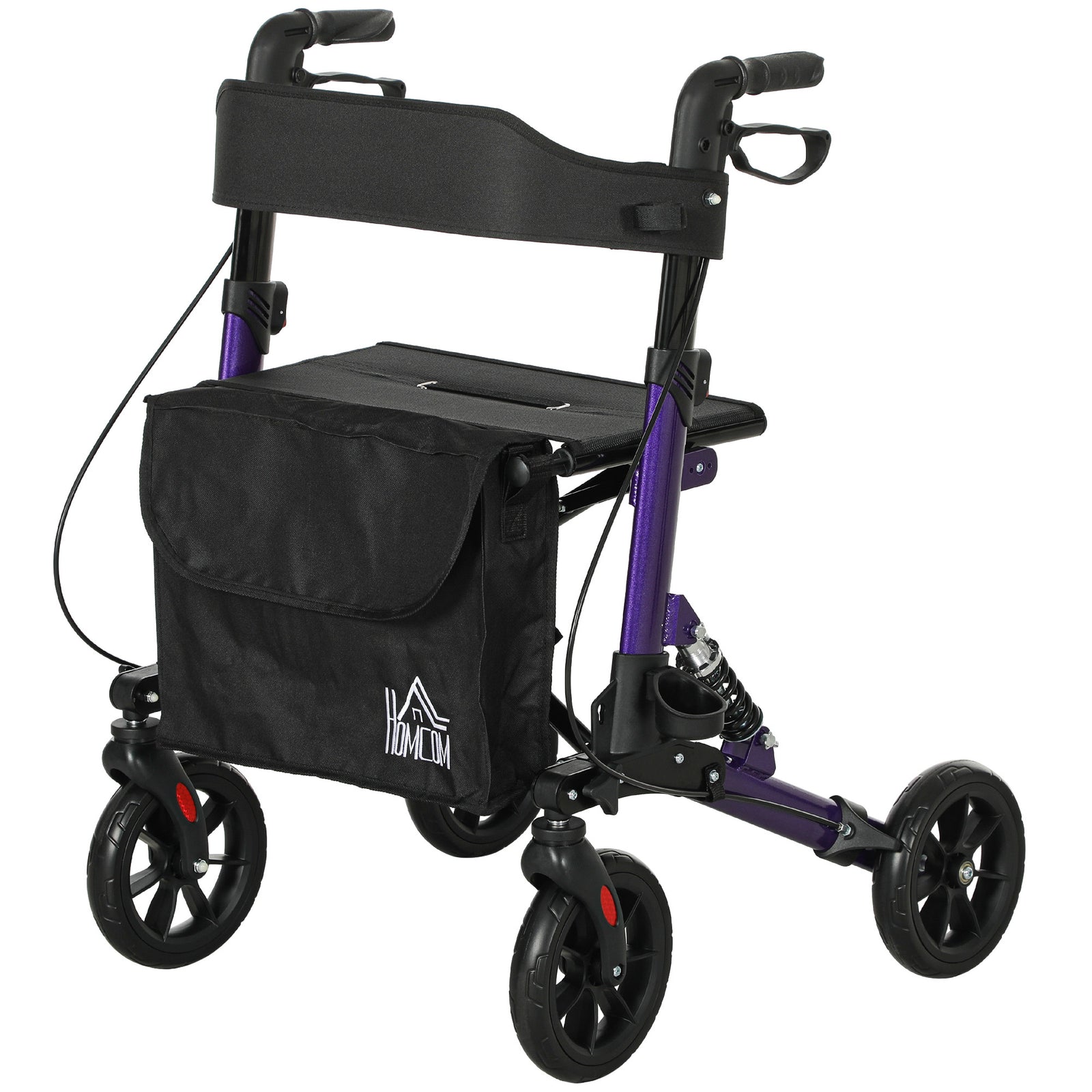 Folding Rollator Walker With Seat, Backrest, Bag, 4 Wheels | One Size | Purple
