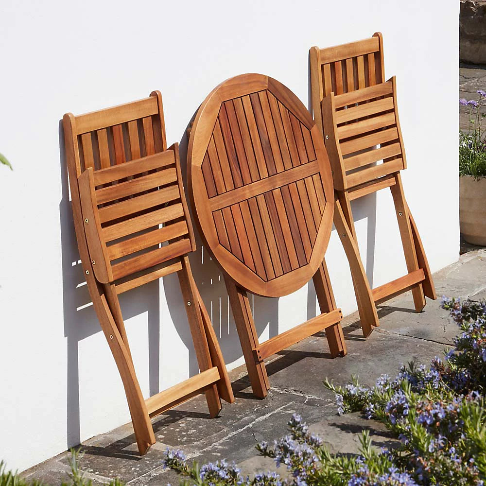 Wooden Bistro Furniture Set Outdoor Folding Patio Table with 2 Chairs
