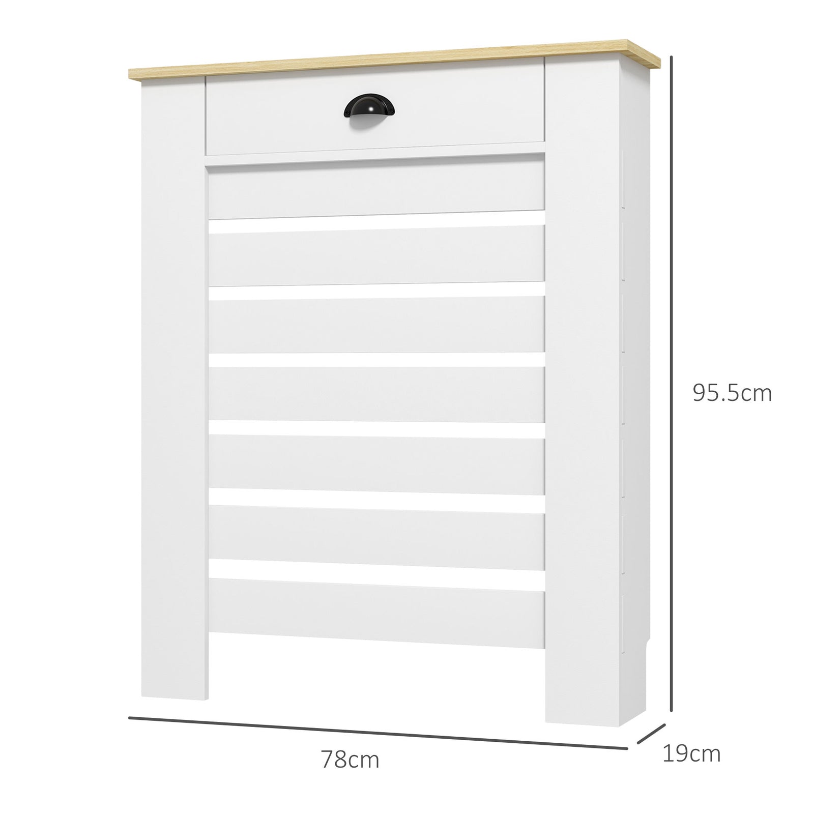 Radiator Cover With Drawer, Horizontal Slat | 78cm | White