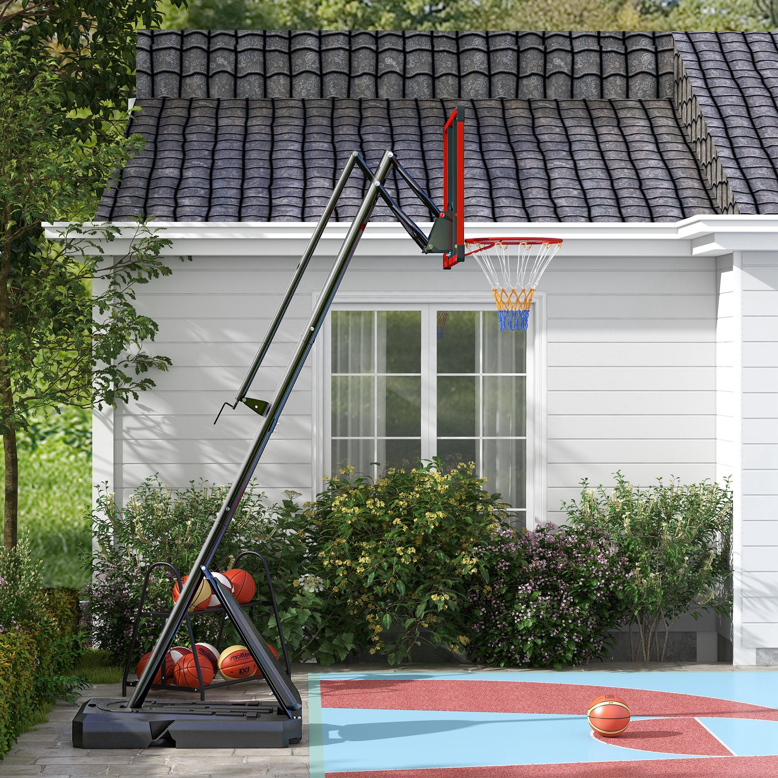 Adjustable Portable Basketball Hoop And Stand With Wheels | Red