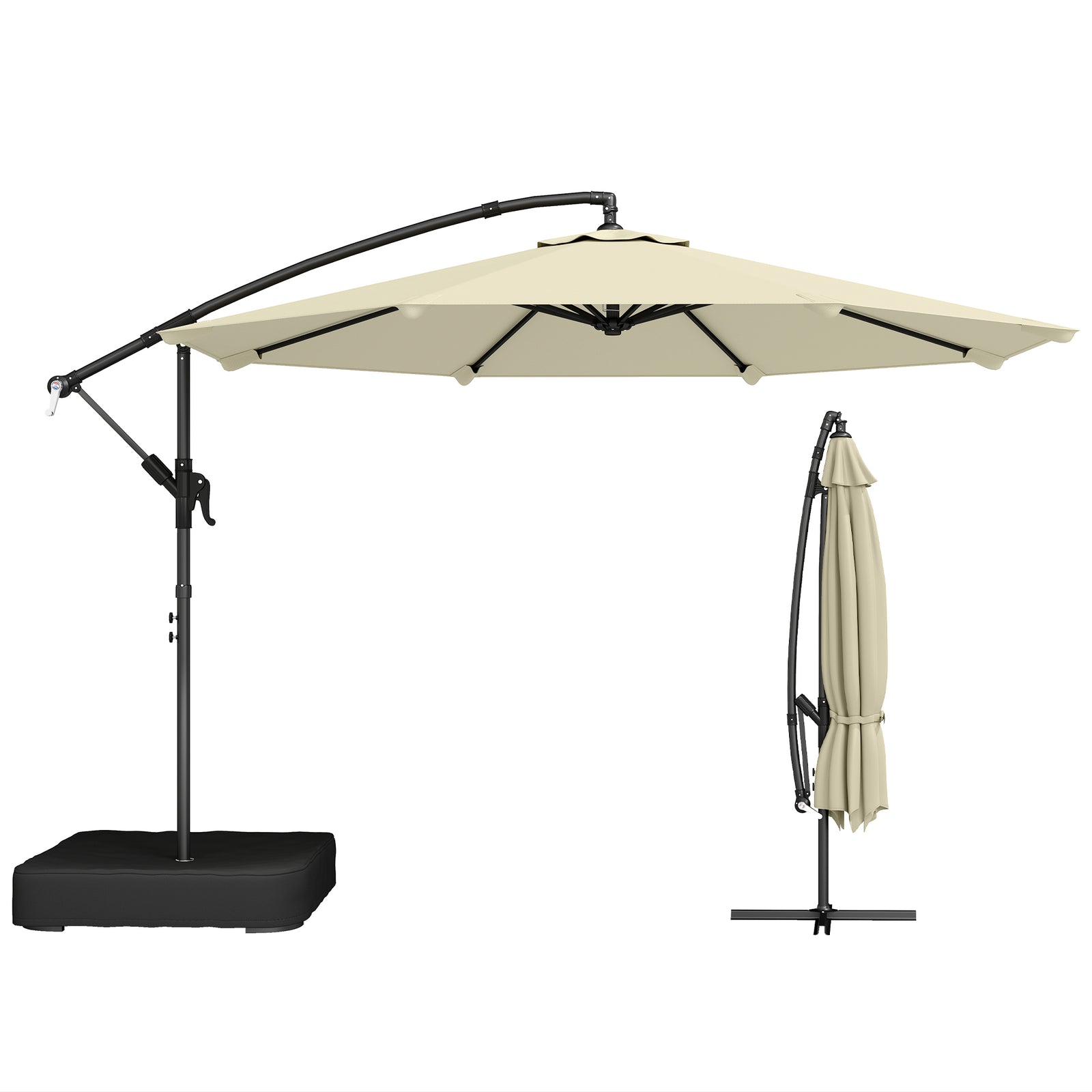 3 M Garden Cantilever Parasol With Sandbag, 360 Degree Rotation | Beige