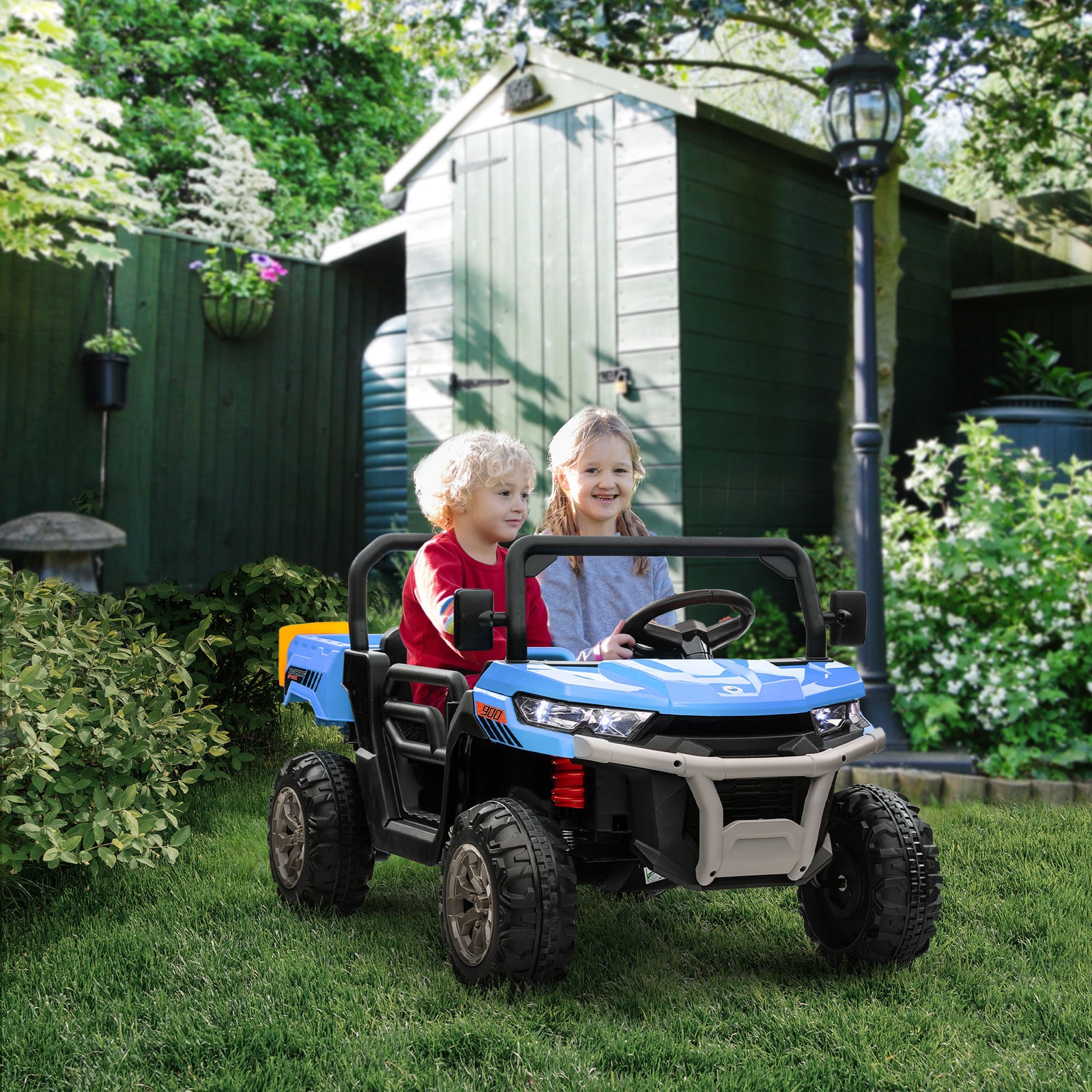 12v Two-seater Kids Electric Ride-on Car W/ Electric Bucket | Blue