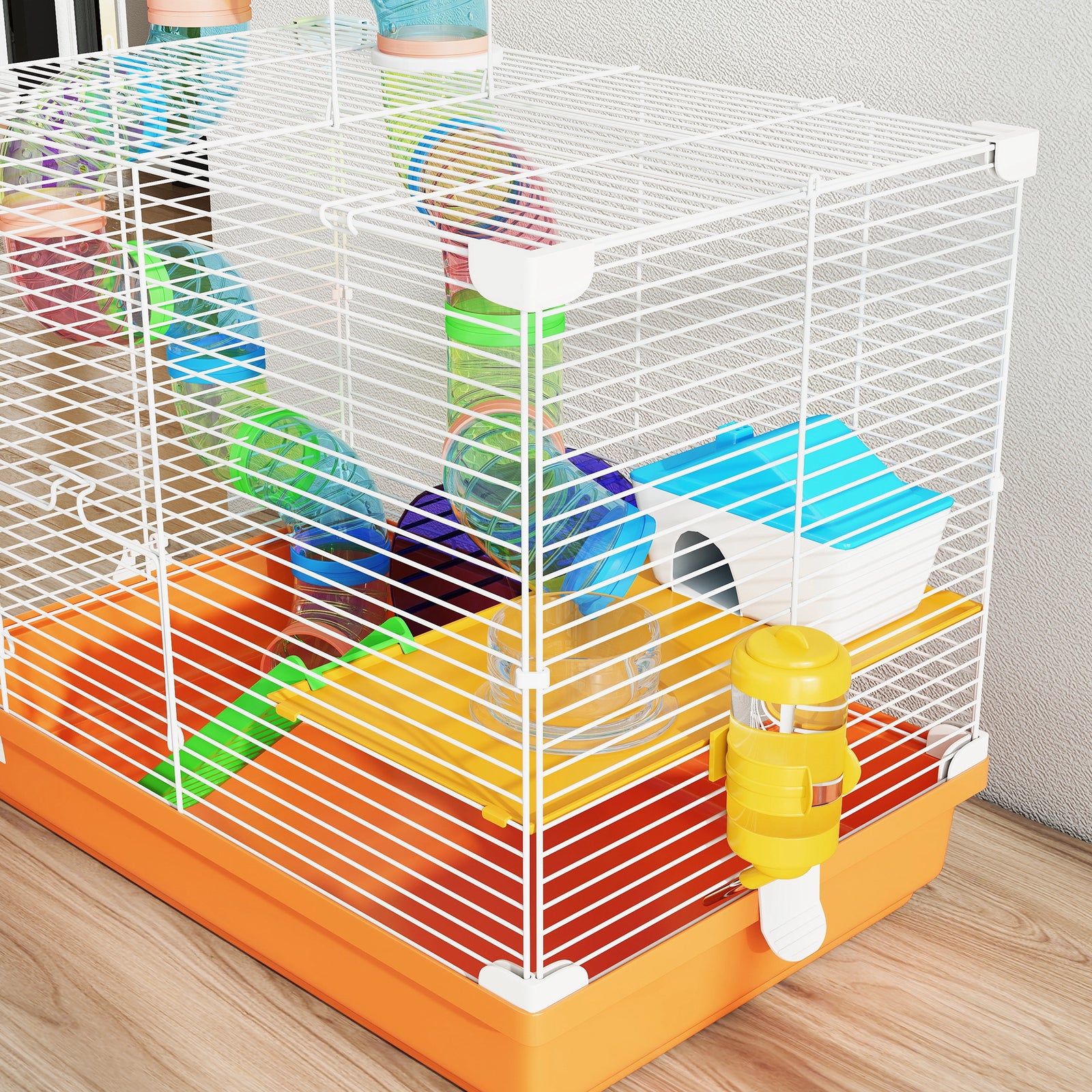 2 Tier Hamster Cage Small Animal House W/ Exercise Wheels Tunnel | Orange