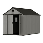 7.38 × 11.32 Ft Garden Tool Shed With Apex Roof & Combination Lock – Heavy-duty Grey Wood Grain Outdoor Storage Shed With Floor,2 Window & Ventilation Panels