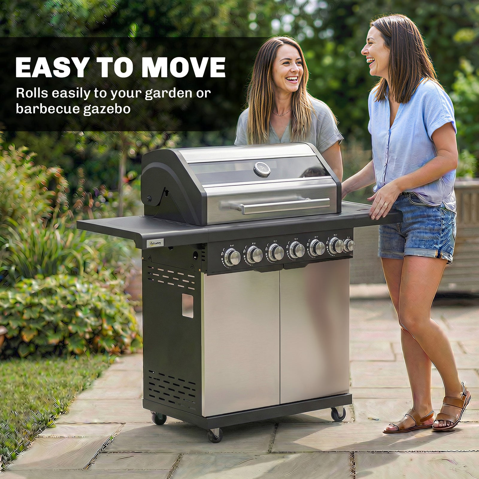 6+1 Burner Gas Bbq Grill, Barbecue Grill With Warming Rack | Silver