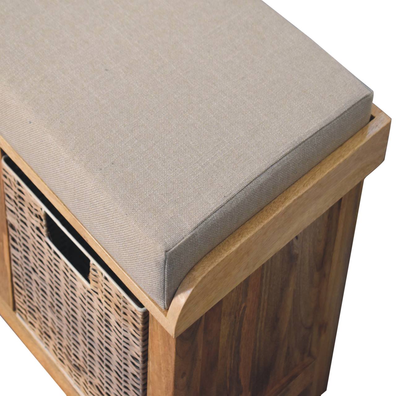 Solid Wood Rattan Basket Linen Bench