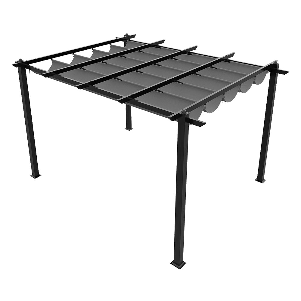 4m X 3m Outdoor Aluminium Pergola With Pu-coated Water-resistant Polyester Canopy, Adjustable Shade, Rust-resistant Black Frame