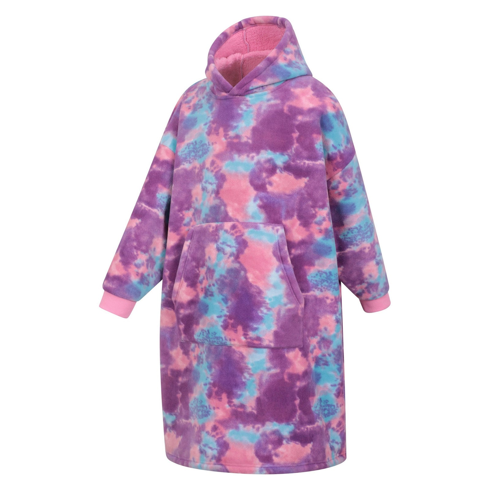 Childrens/kids Snug Borg Lined Hoodie Blanket | One Size | Pink