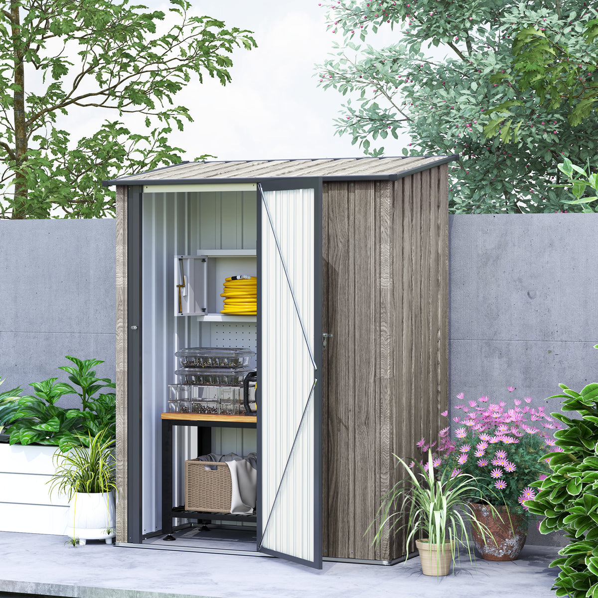 Outsunny 5x3ft Metal Storage Shed, Light Grey