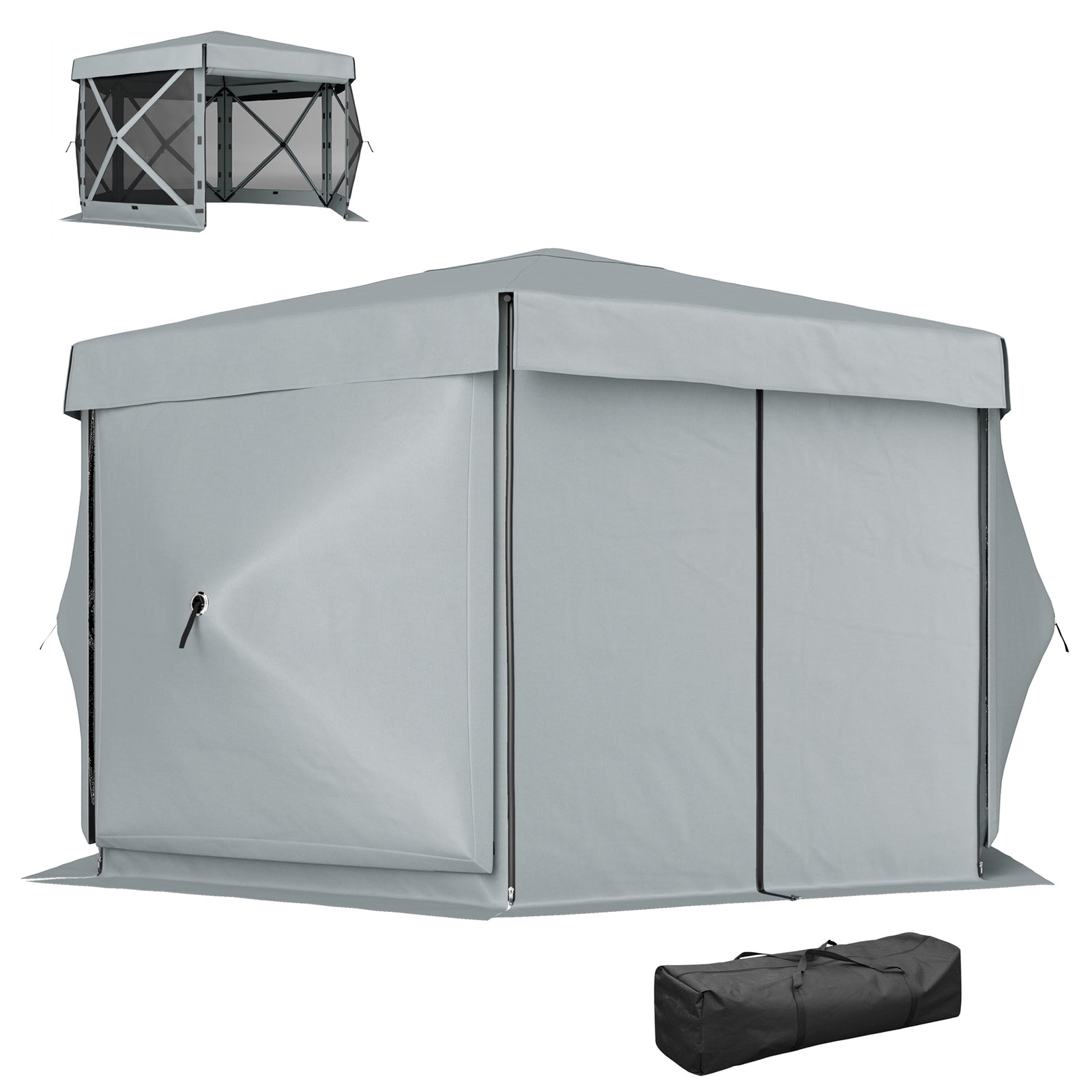 3 X 3(m) Hexagon Pop Up Gazebo With 5 Sides, Netting | Light Grey