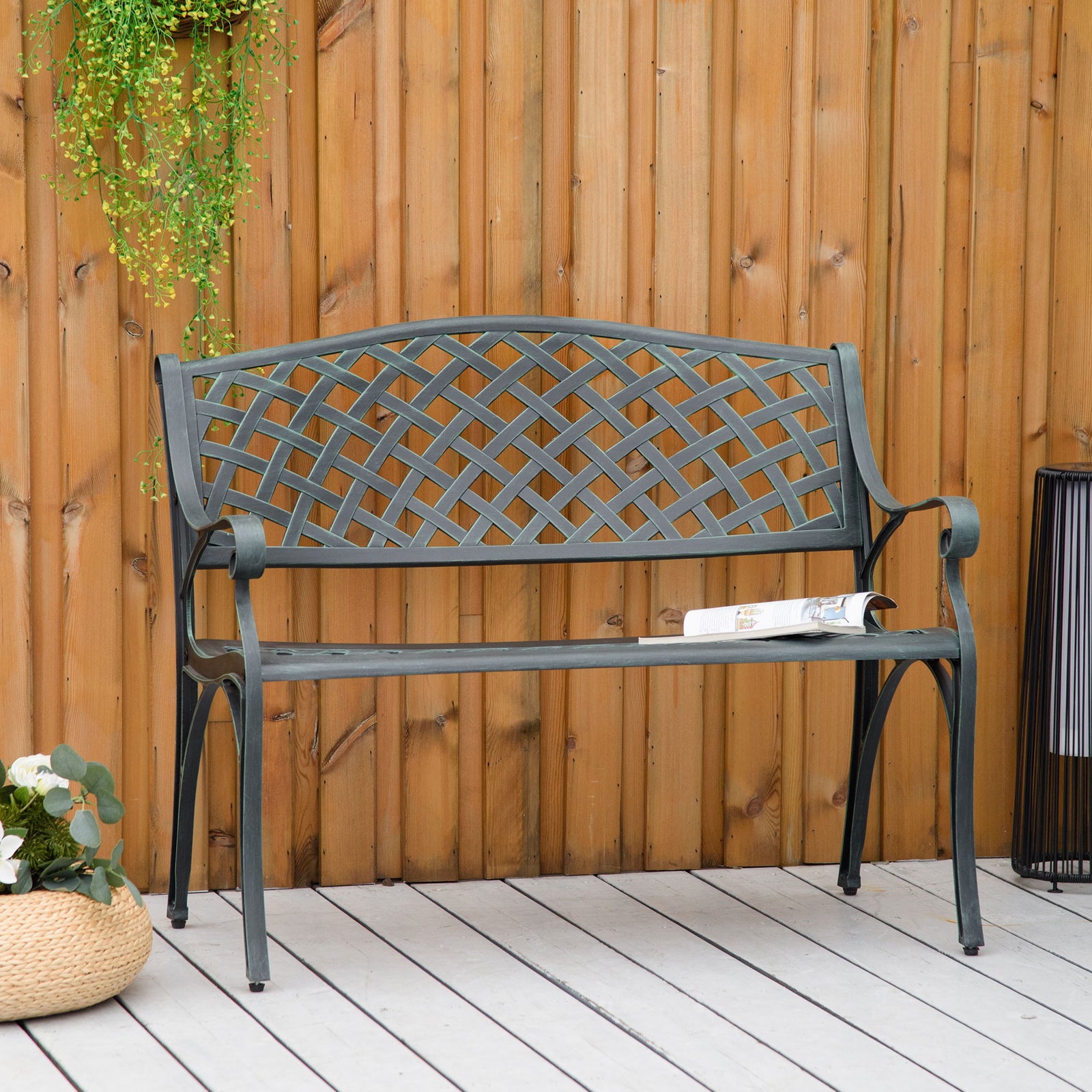 Cast Aluminium Garden Bench 2 Seater Antique Park Loveseat | Green