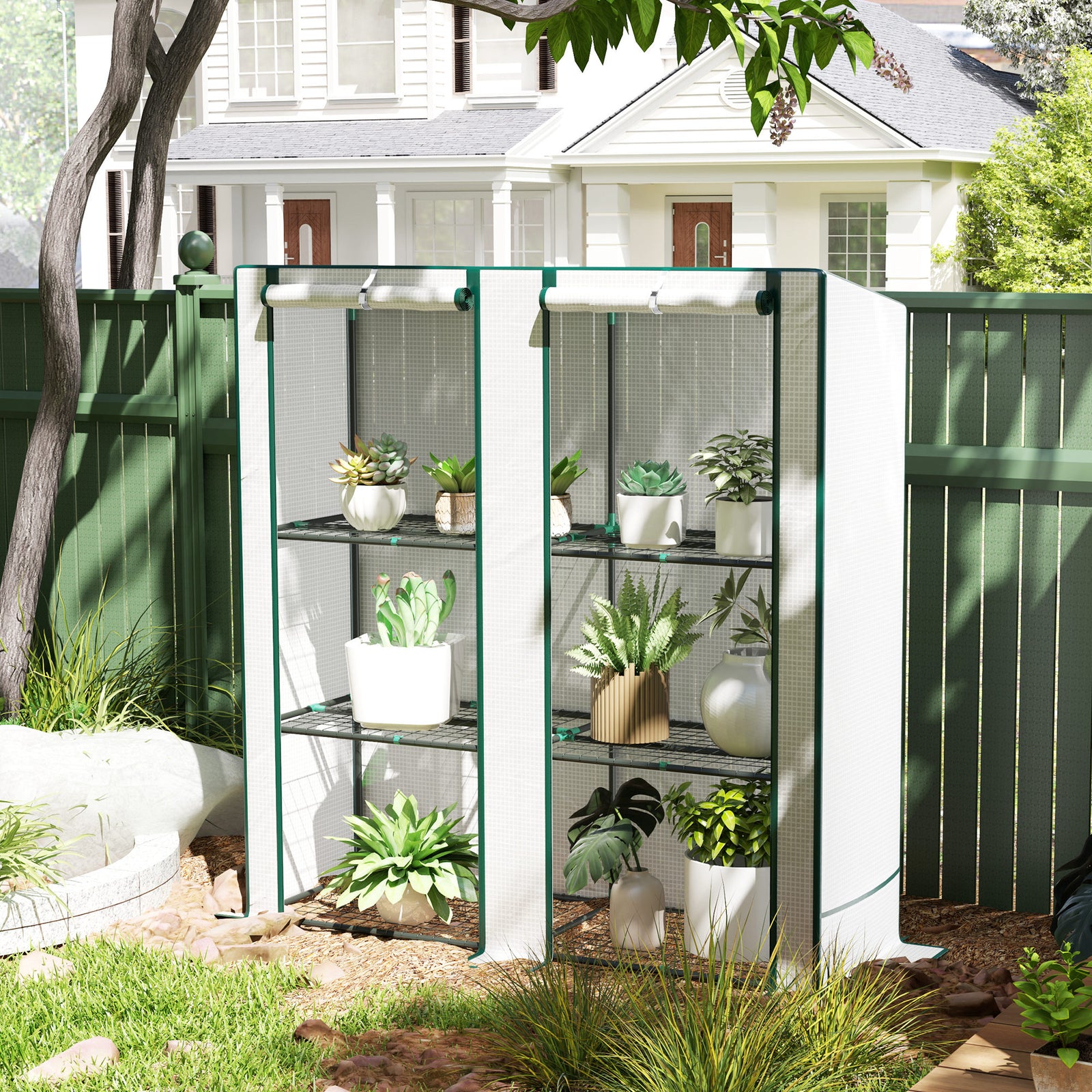 3 Tier Lean-to Mini Greenhouse W/  Hemmed Edging | Green
