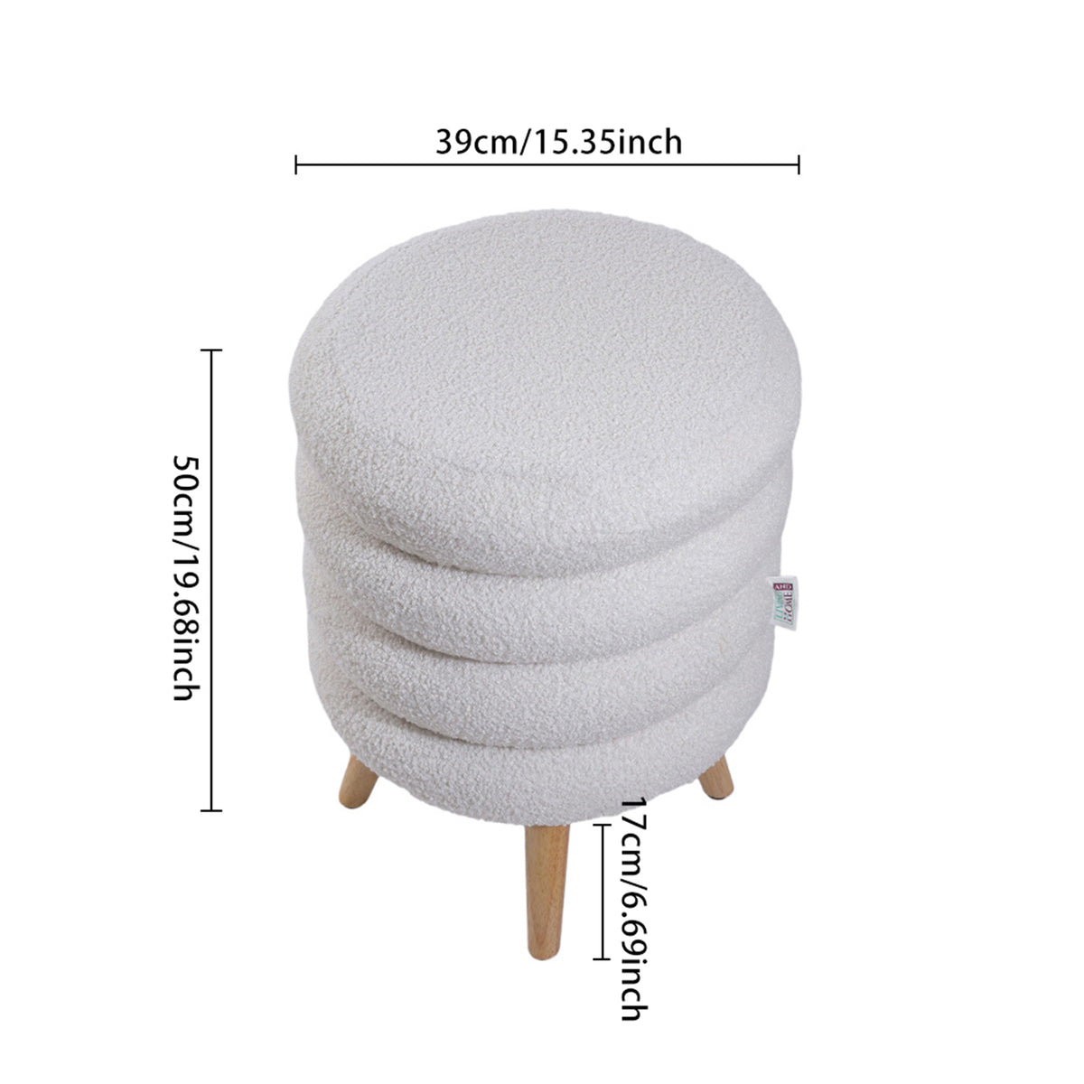Teddy Fleece Upholstered Footstool With Wooden Legs