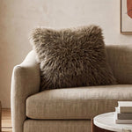 Faux Mongolian Fur Cushion, 40 X 40cm | 40cm x 40cm | Brown