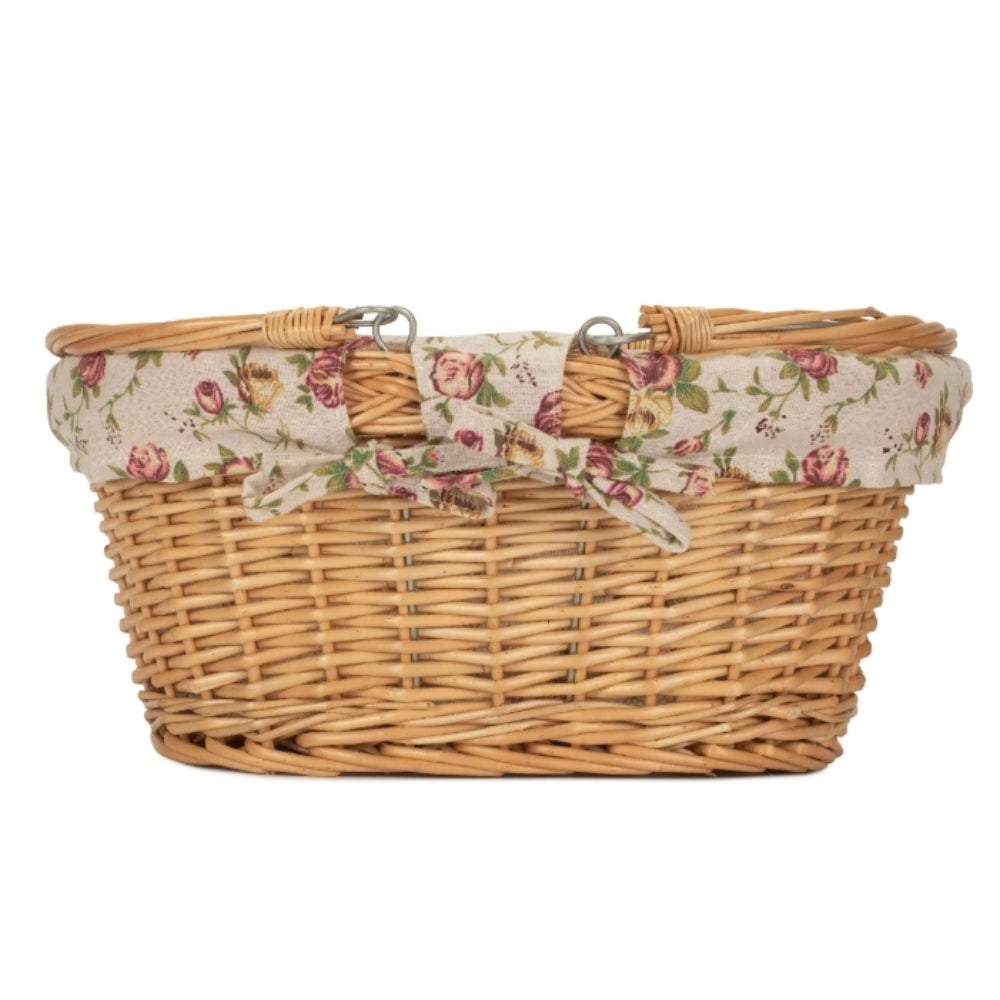 Medium Swing Handle Double Steamed Wicker Oval Shopping Basket | Pink