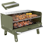 Portable Barbecue Grill With Adjustable Grates For Camping | Green
