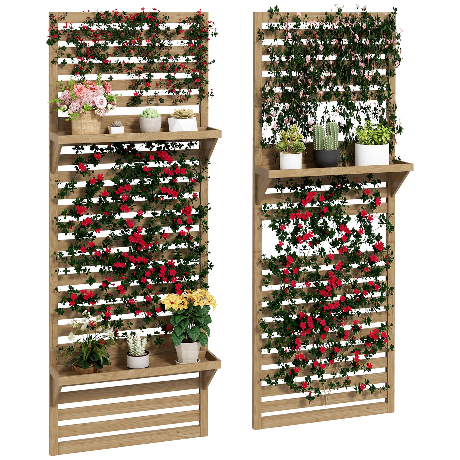 Wall Mounted Plant Stands Set Of 2 With Shelves And Trellis | Natura