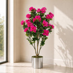 Artificial Azalea Pink Flowers Potted Plant With Silver Planter 100cm