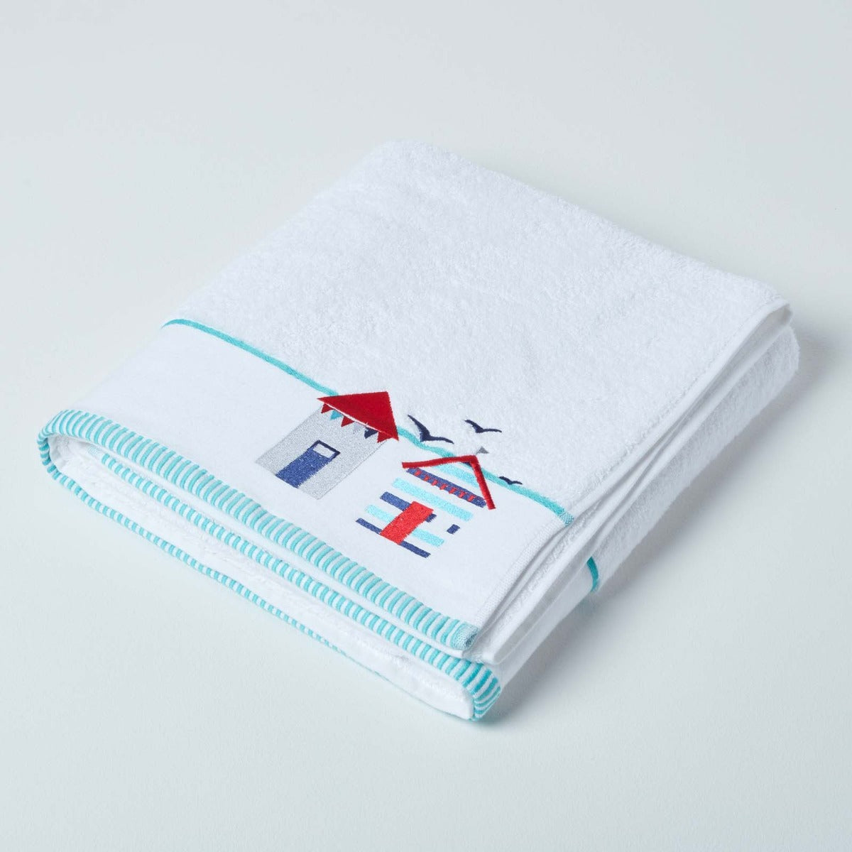 White And Blue Beach Hut Design Towels | Bath Sheet | Blue & White