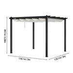 3m X 3m Aluminium Outdoor Retractable Pergola,pa-coated Polyester Canopy,flat Roof Sunshade Canopy For Patio Or Garden