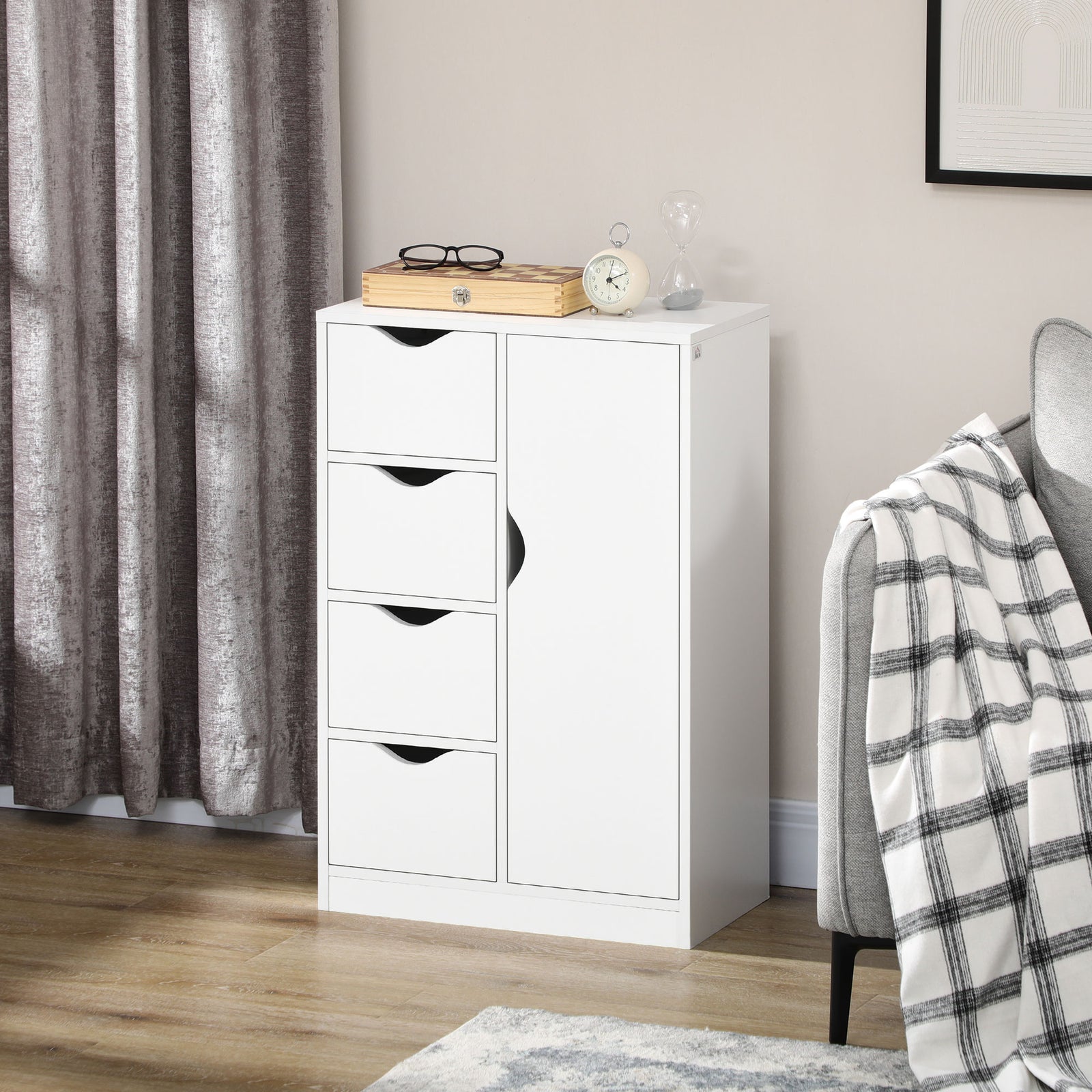 Freestanding Bathroom Cabinet With 4 Drawers Door Cupboard | One Size | White