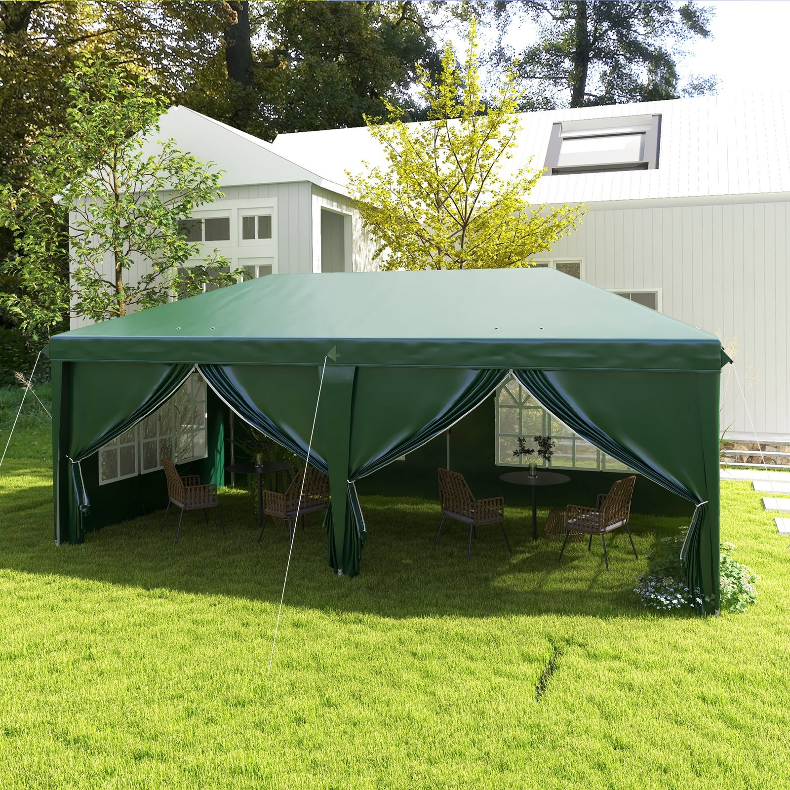 3 X 6 M Pop Up Gazebo With Sides And Windows | Green