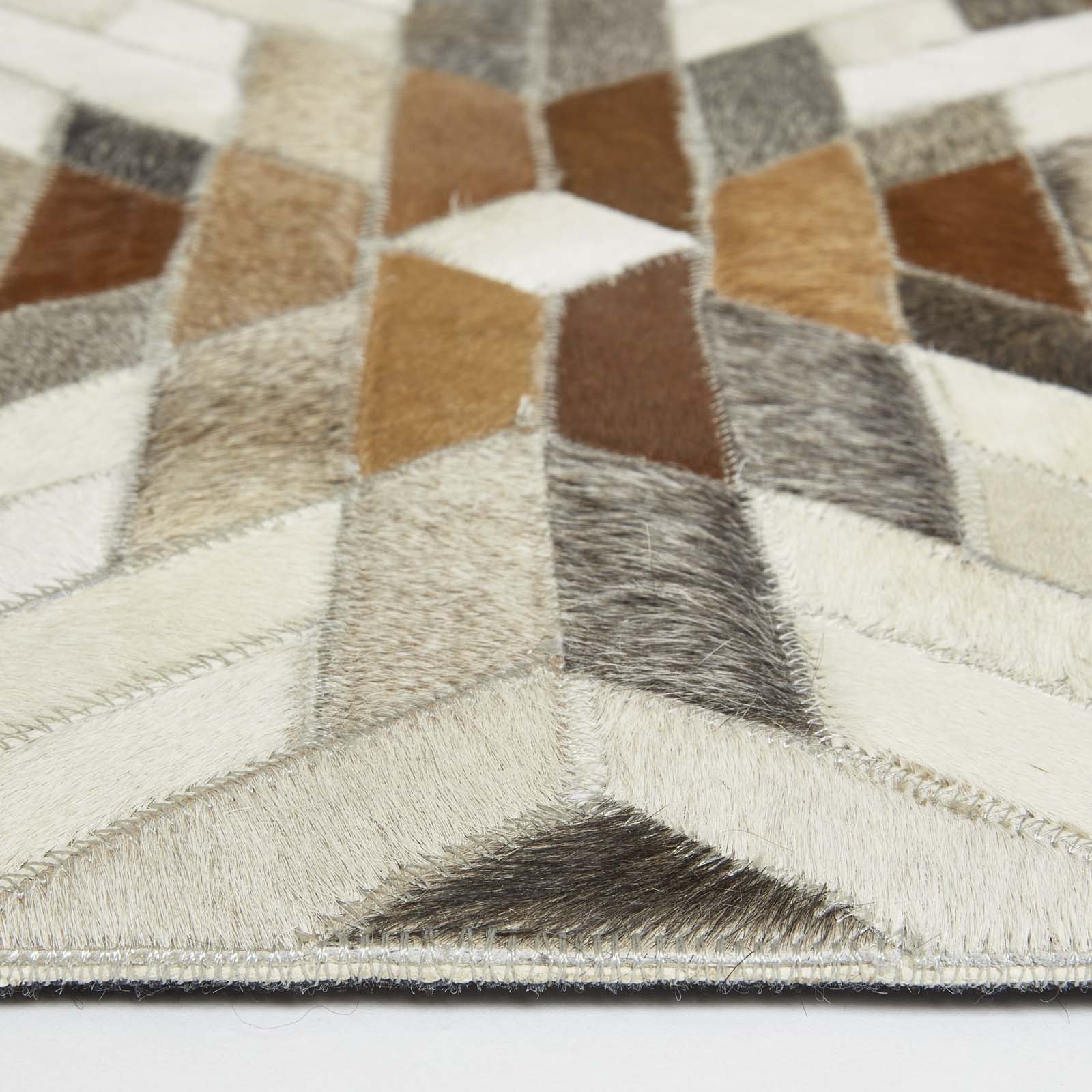 Geometric Leather Rug, 90 X 150 Cm | 150cm x 95cm | Cream & Brown