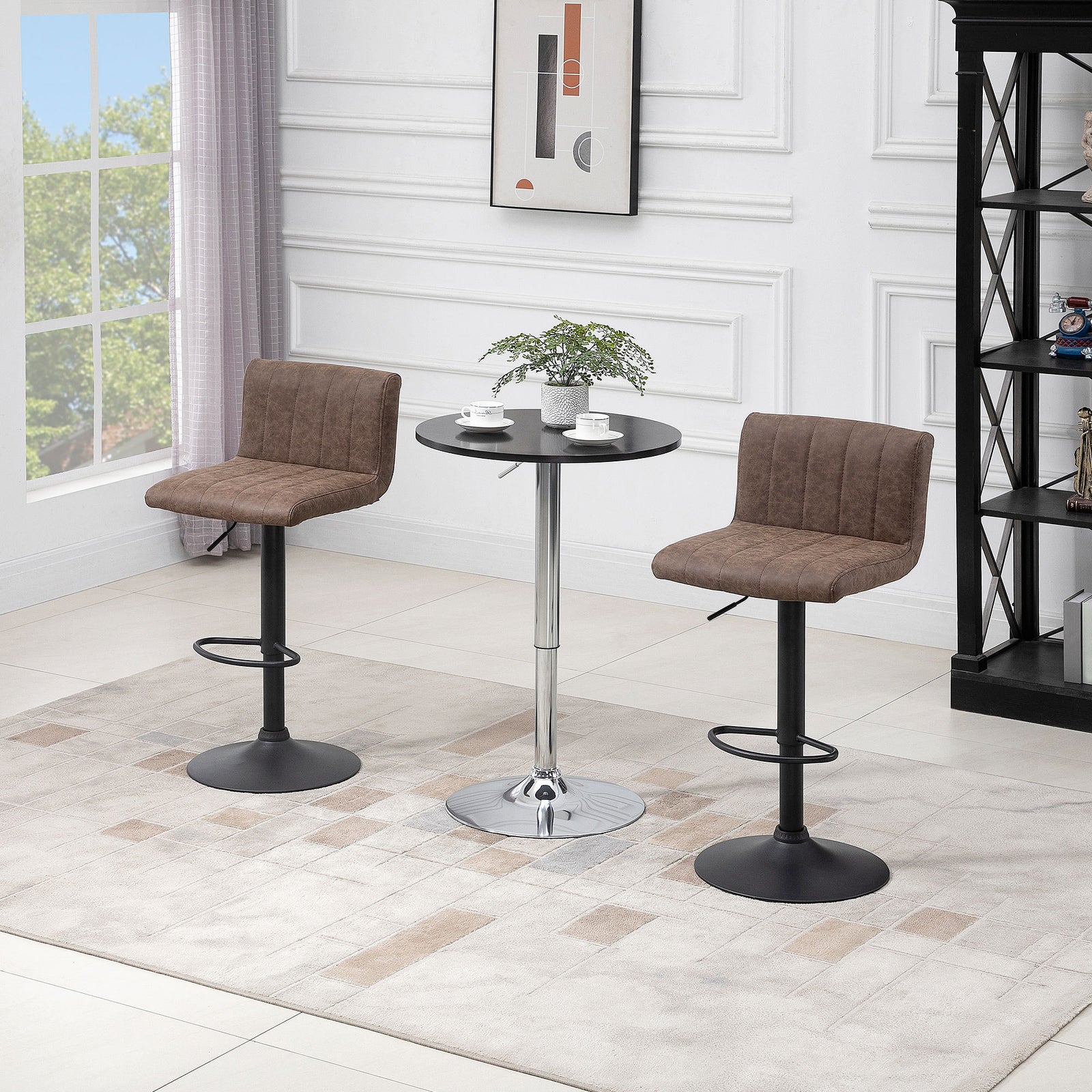 Barstools Set Of 2 Adjustable Height With Footrest | Brown