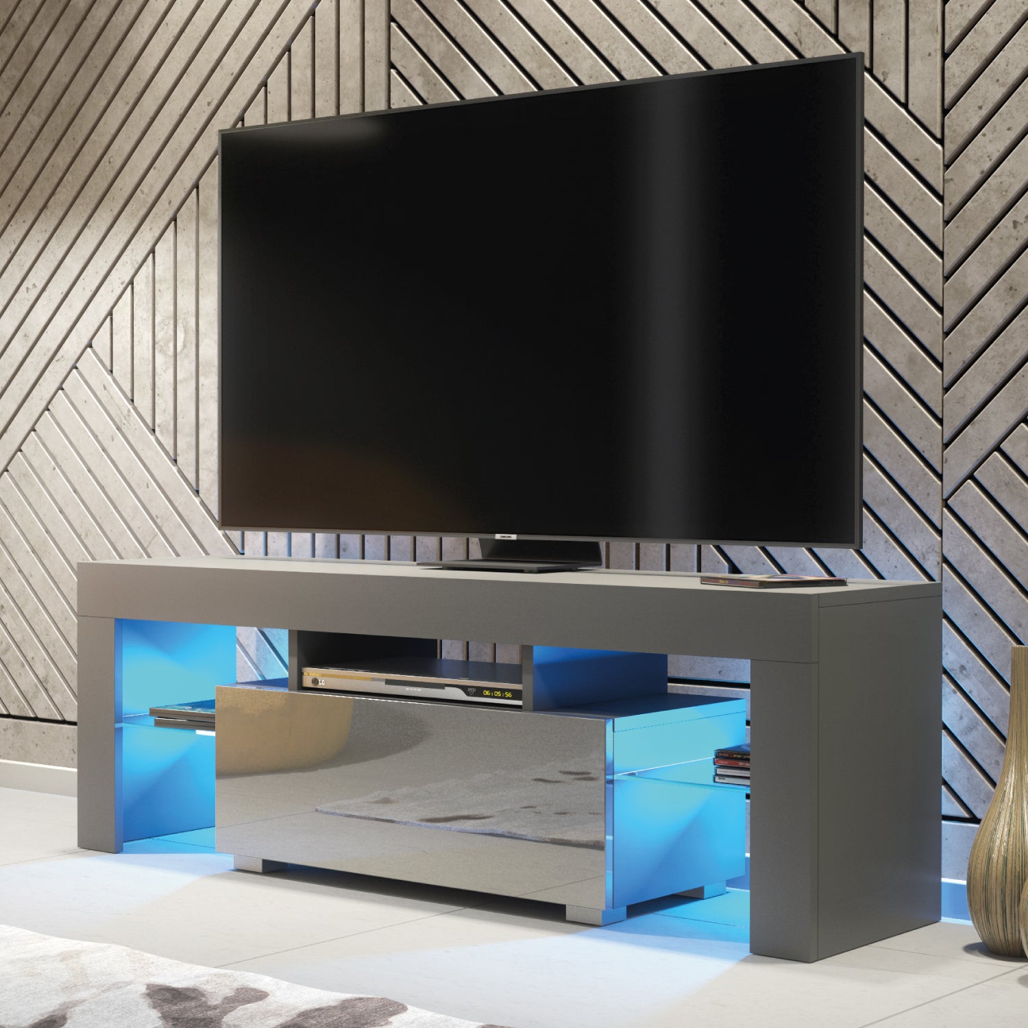 Floe Tv Unit 130cm With Led Lights | Dark Grey