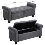 Linen Storage Ottoman Bench with Splayed Armrests, 115cm - Stylish Chaise with Hidden Storage and Rubberwood Legs
