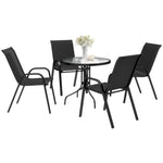 5 Pcs Garden Furniture Set, Round Table And Stackable Chairs | Black