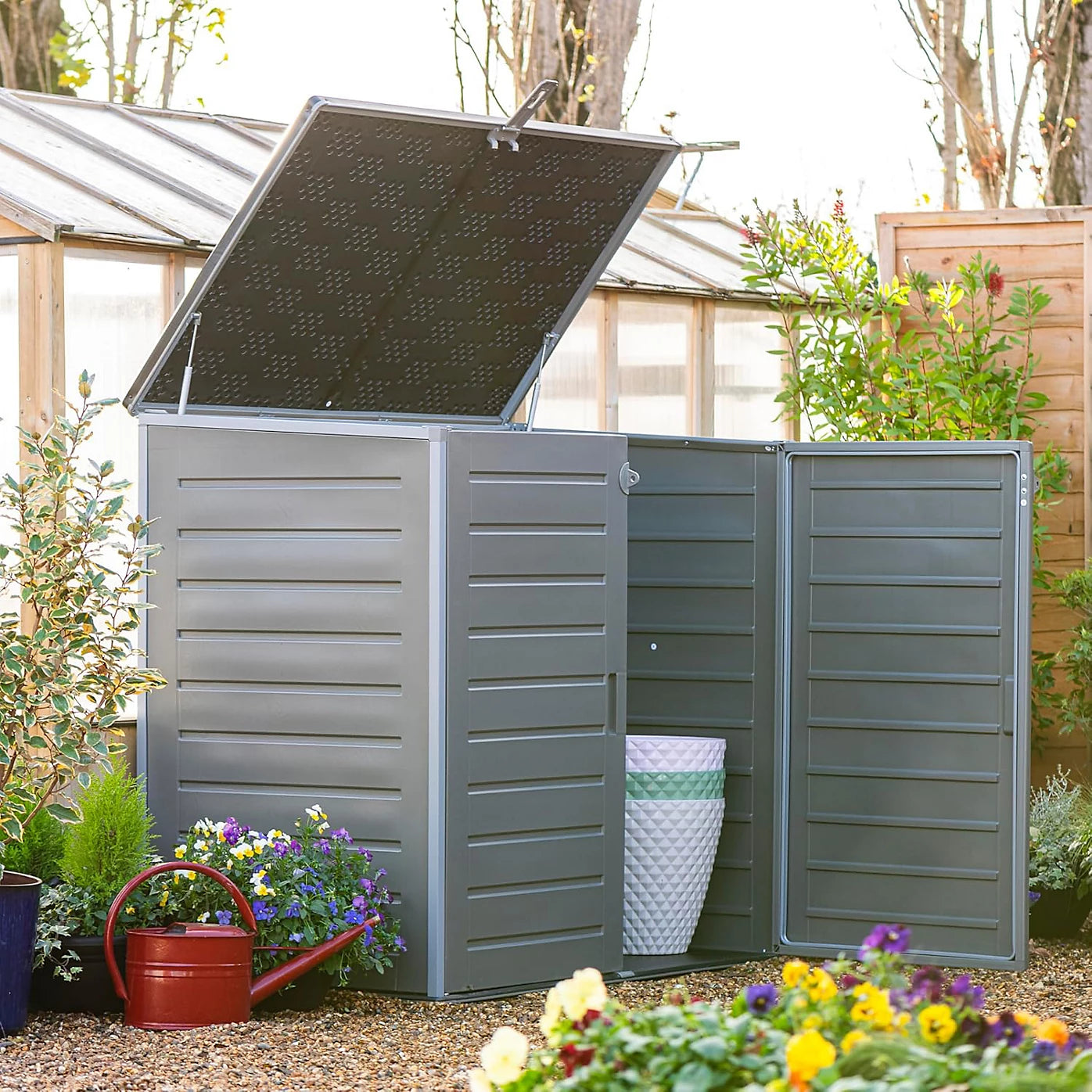 Thompson & Morgan Storage Cabinet Shed 1170 Litre Waterproof Lockable Outdoor Storage Box With Double Doors And Lift-up Lid