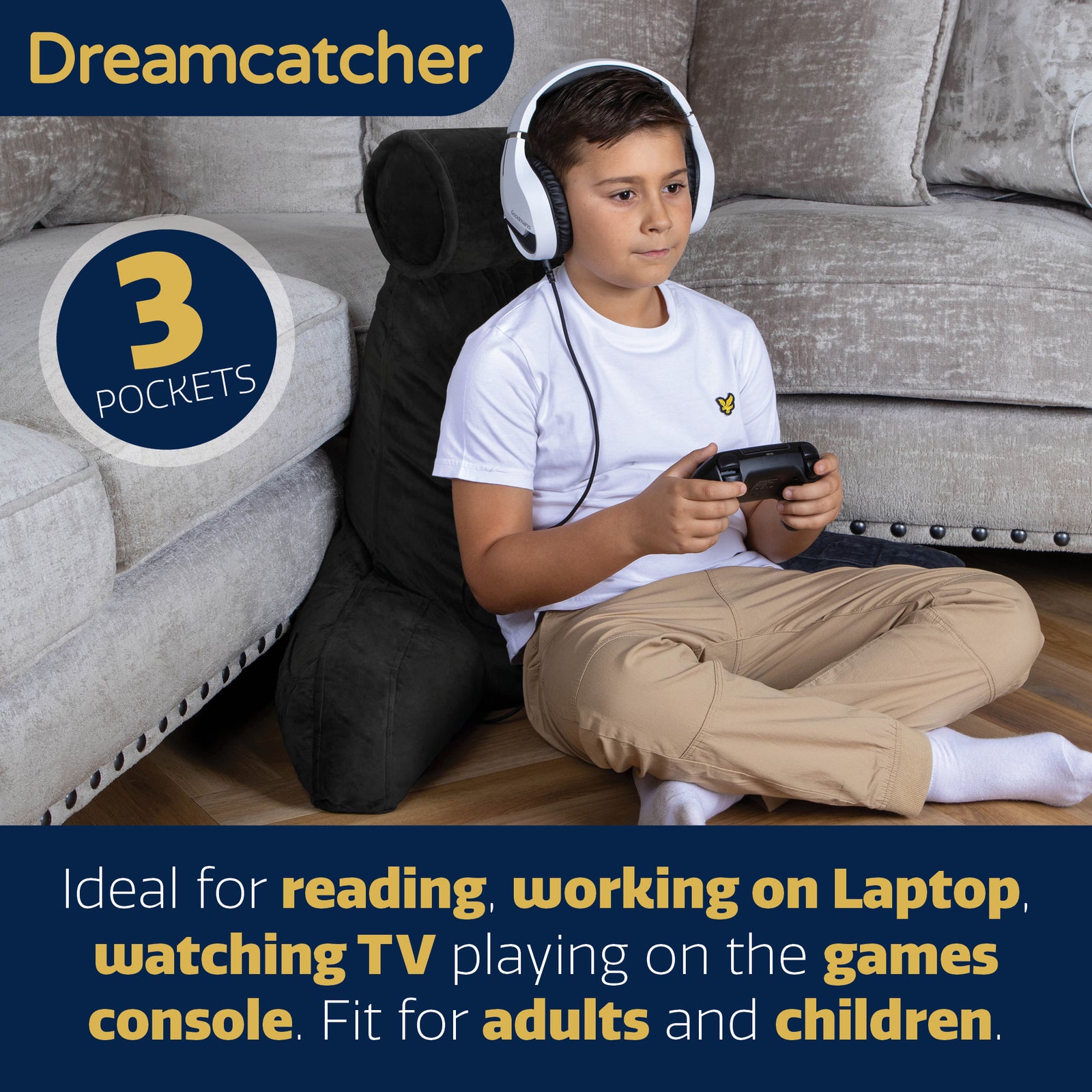 Deluxe Reading Pillow Detachable Headrest, Shredded Memory Foam Cuddle Cuddle Cushion Backrest Arm Support | XL | Black