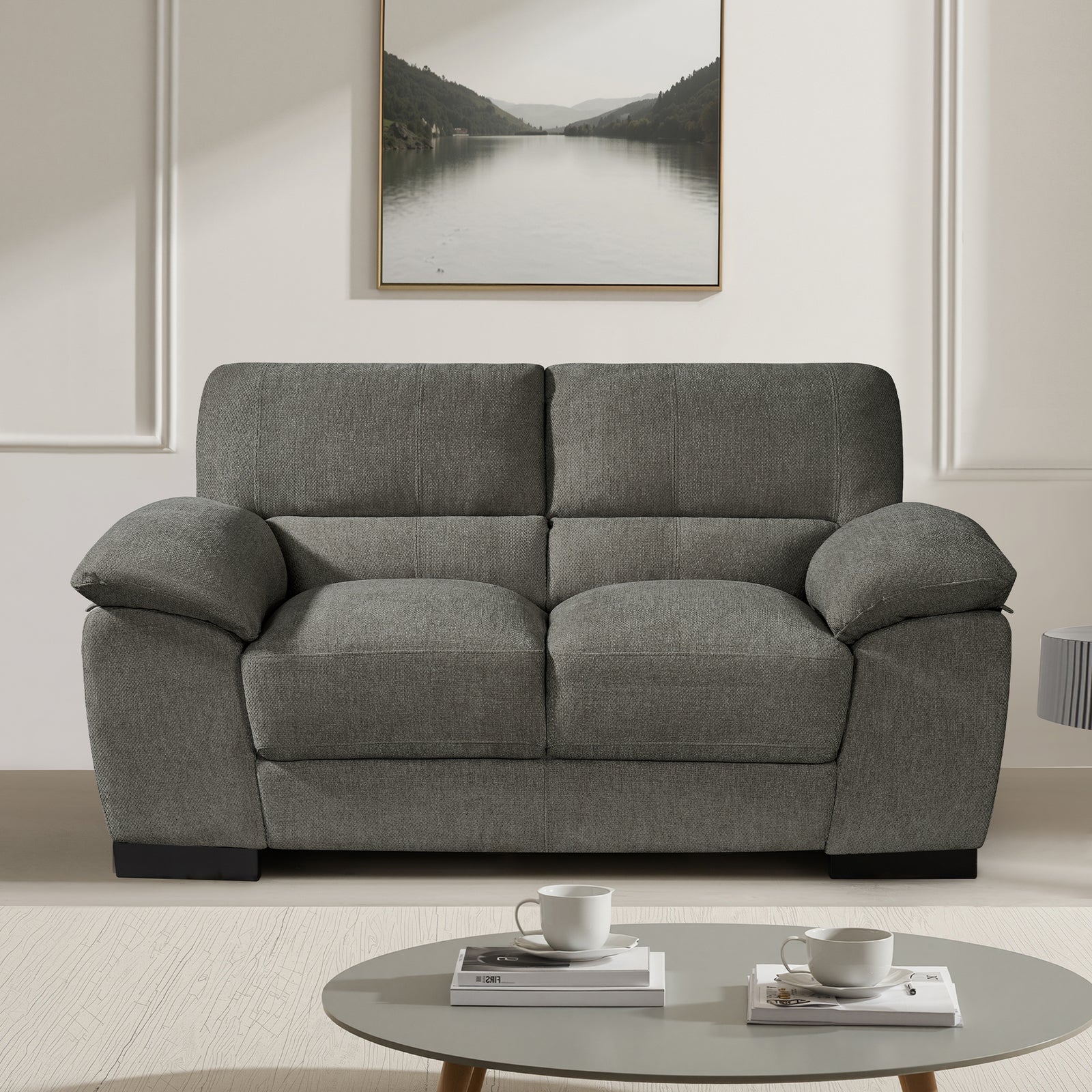 Roslyn Soft Fabric 2 Seat Sofa | Charcoal Grey