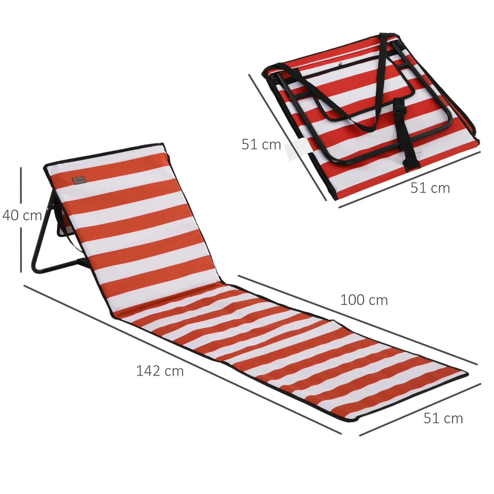 Garden Beach Chair Mat, Sun Lounger Seats With Adjustable | Orange & White