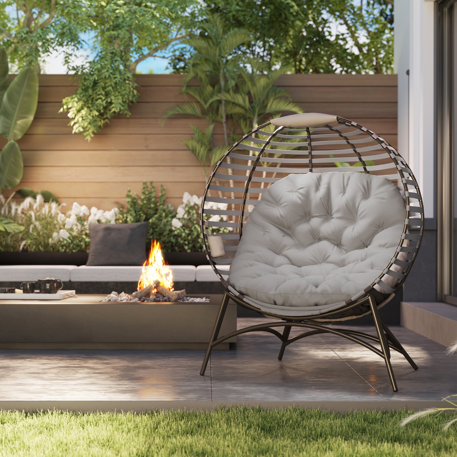 Egg Chair W/ Cushion, Light Grey