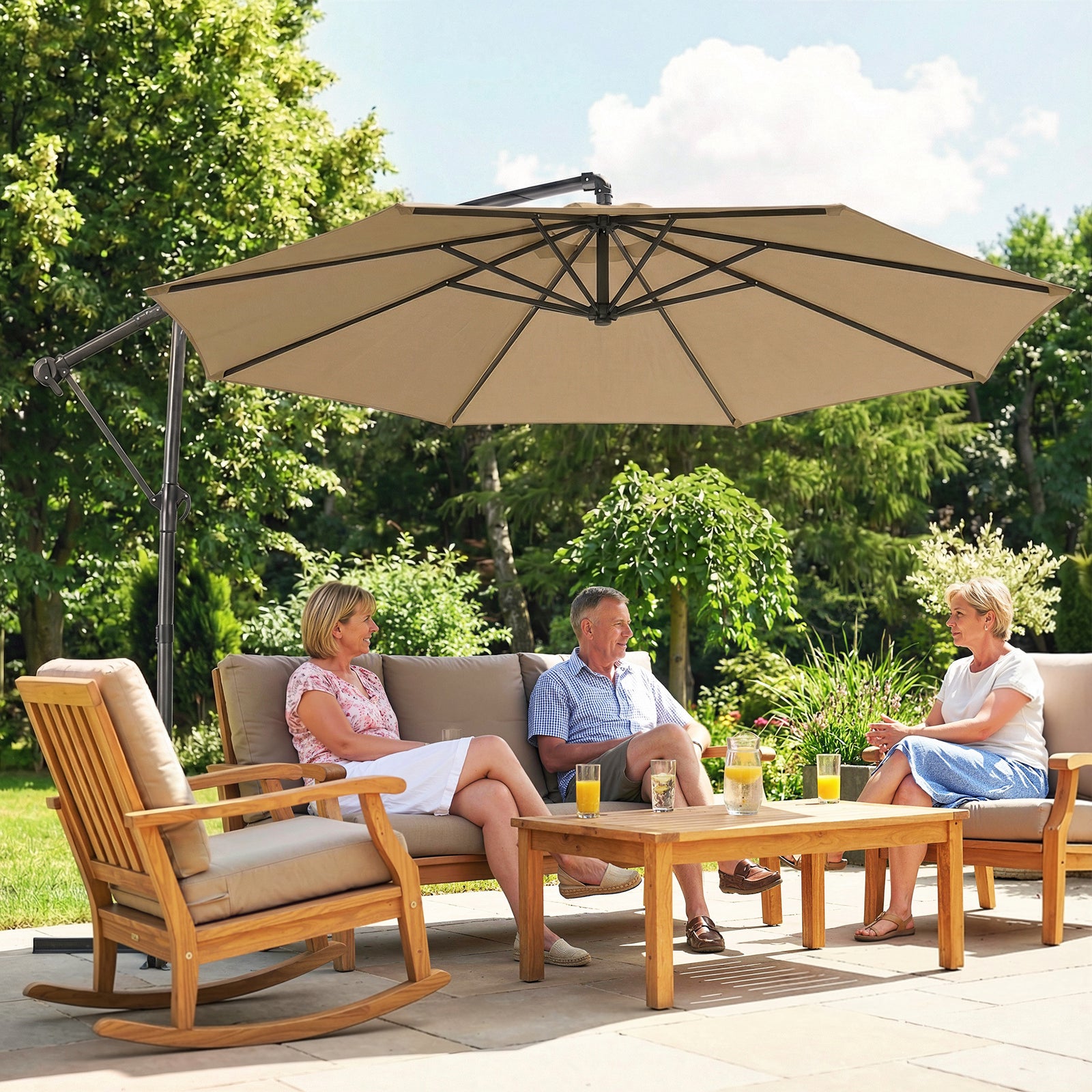 3 M Garden Cantilever Parasol With Cover, Rotation | Khaki