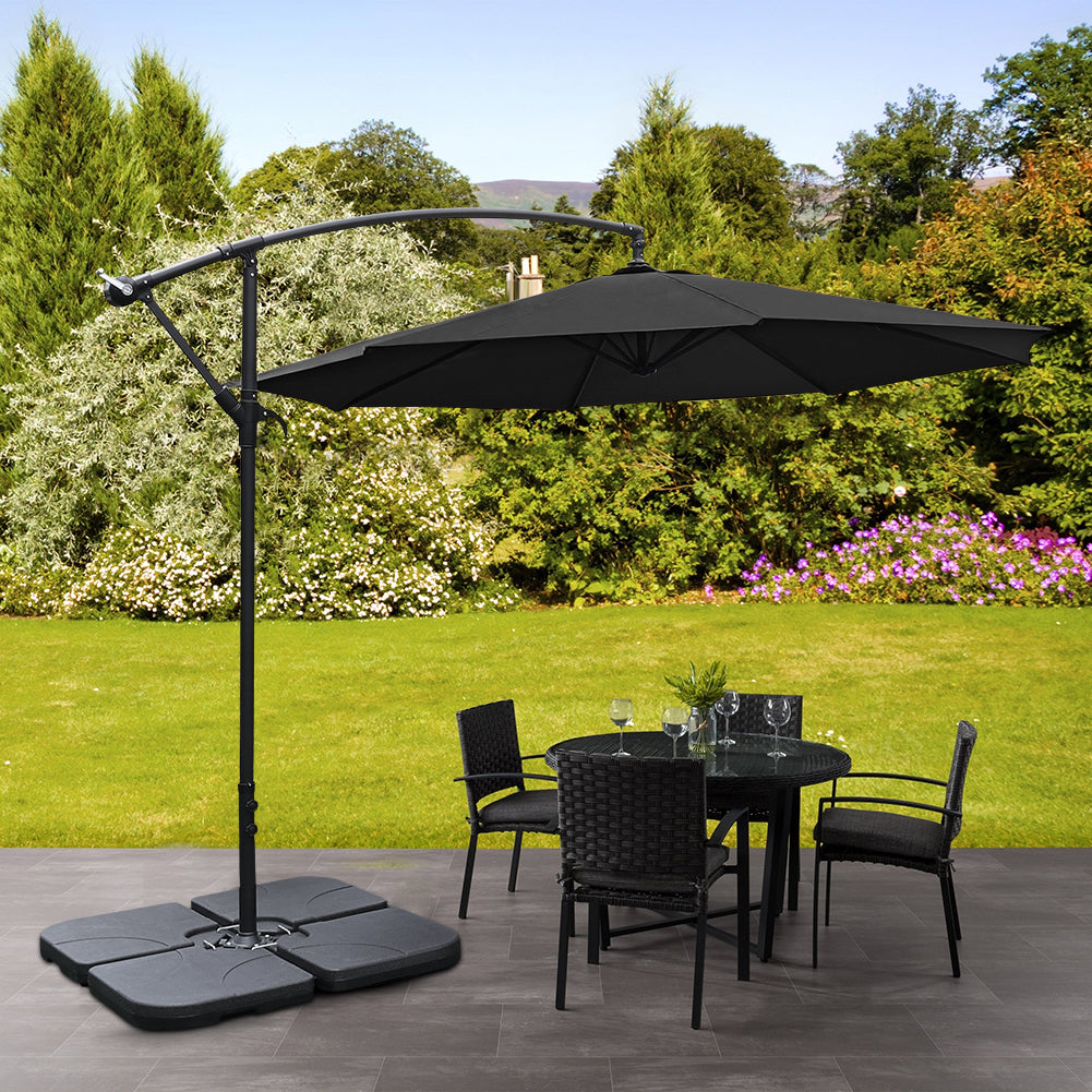 3m Banana Cantilever Patio Parasol For Outdoor Sunshade And Rain With A Cross Base And A Square Base | One Size | Black