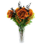 80cm Artificial Orange Chrysanthemum Foliage And Glass Vase