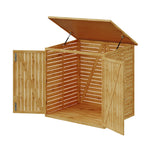 Outdoor Fir Wood Trash Bin Storage Shed– Sloped Asphalt Roof, Lockable Door, Natural Wood, Floor Included