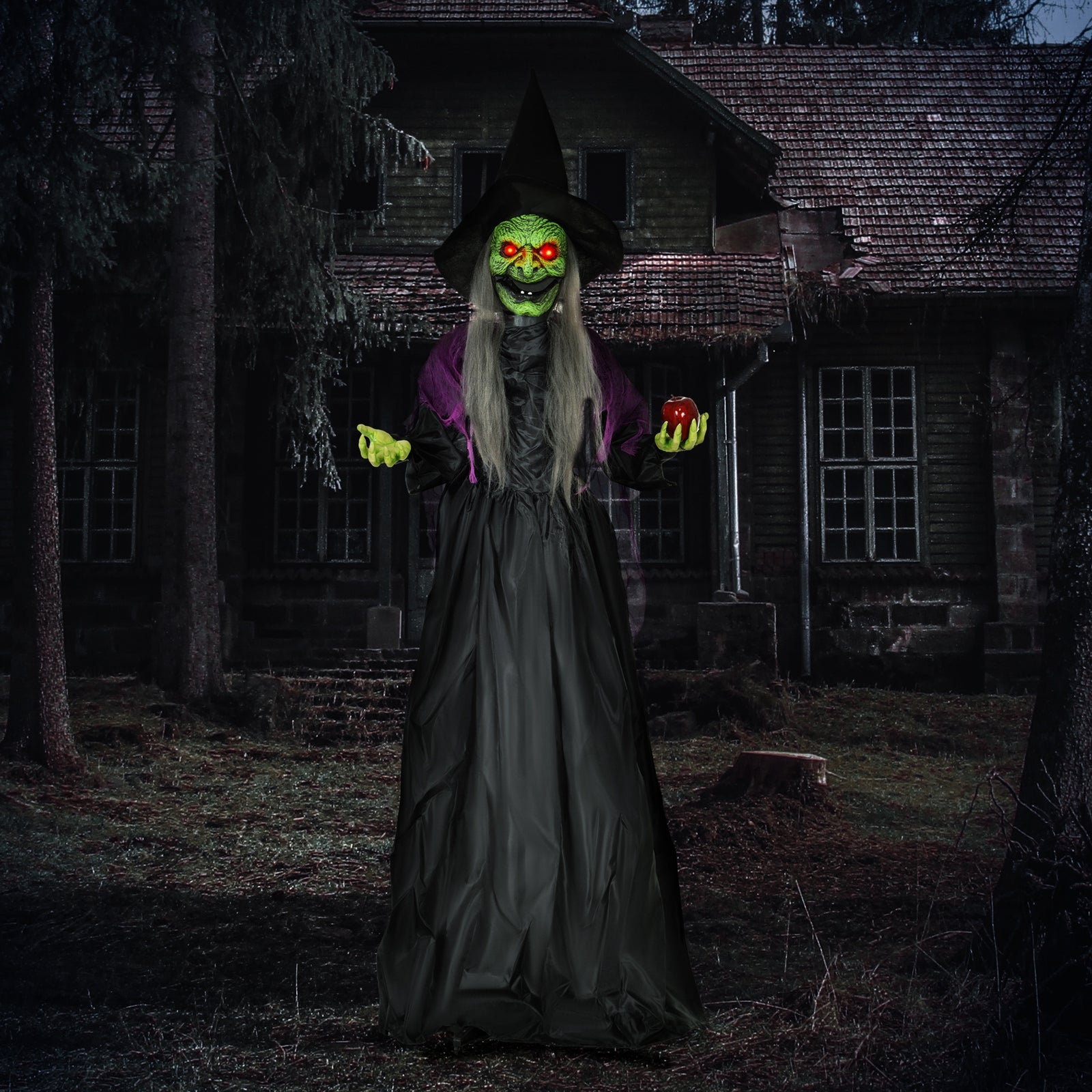 Voice Activated Halloween Animatronics Witch, Battery Operated