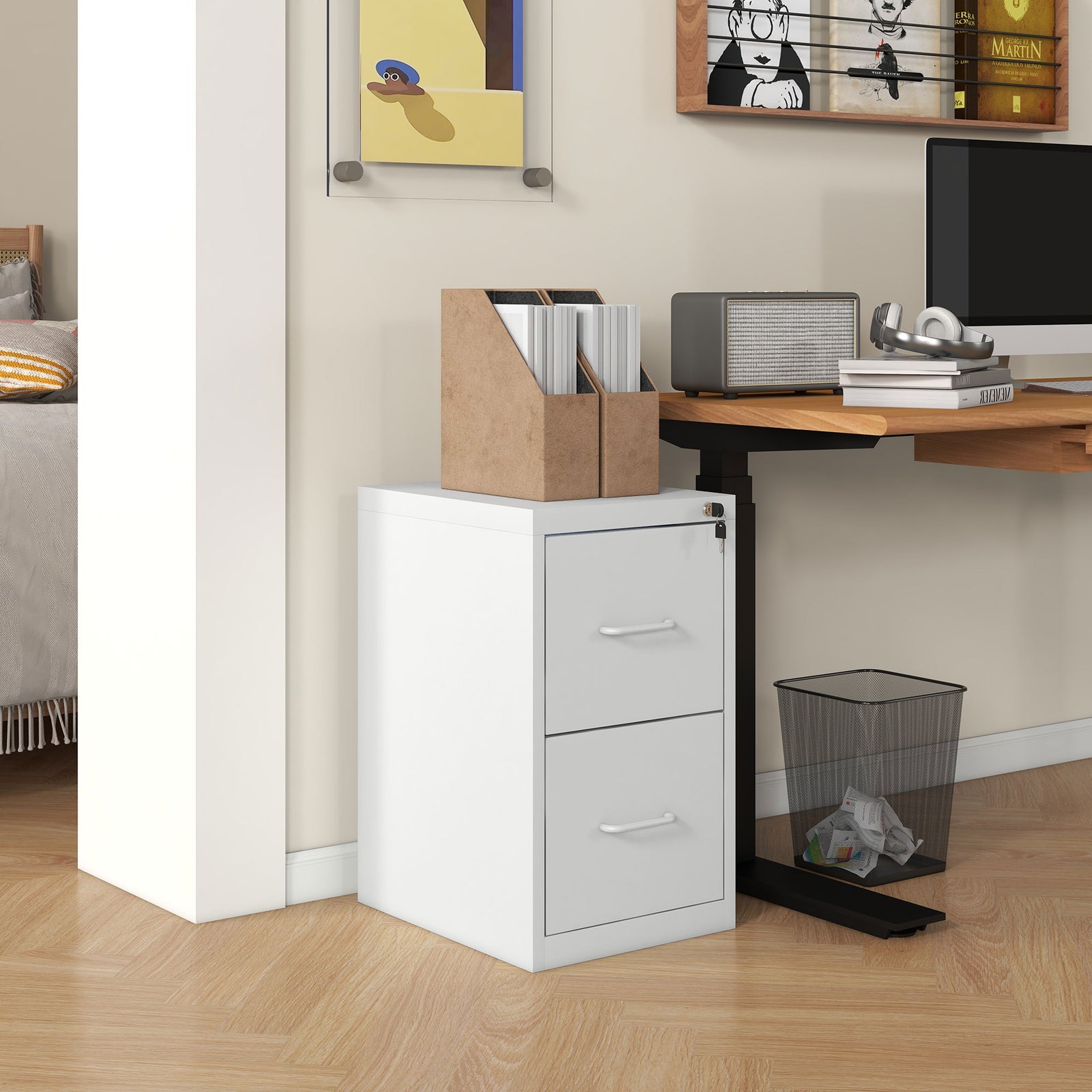 2 Drawer Filing Cabinet Steel File Cabinet For A4 | Small Double | White