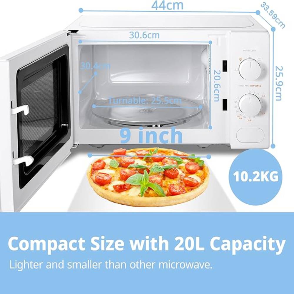 700w Countertop Microwave Oven, 20l Compact Microwave With Dual Control Knobs | White