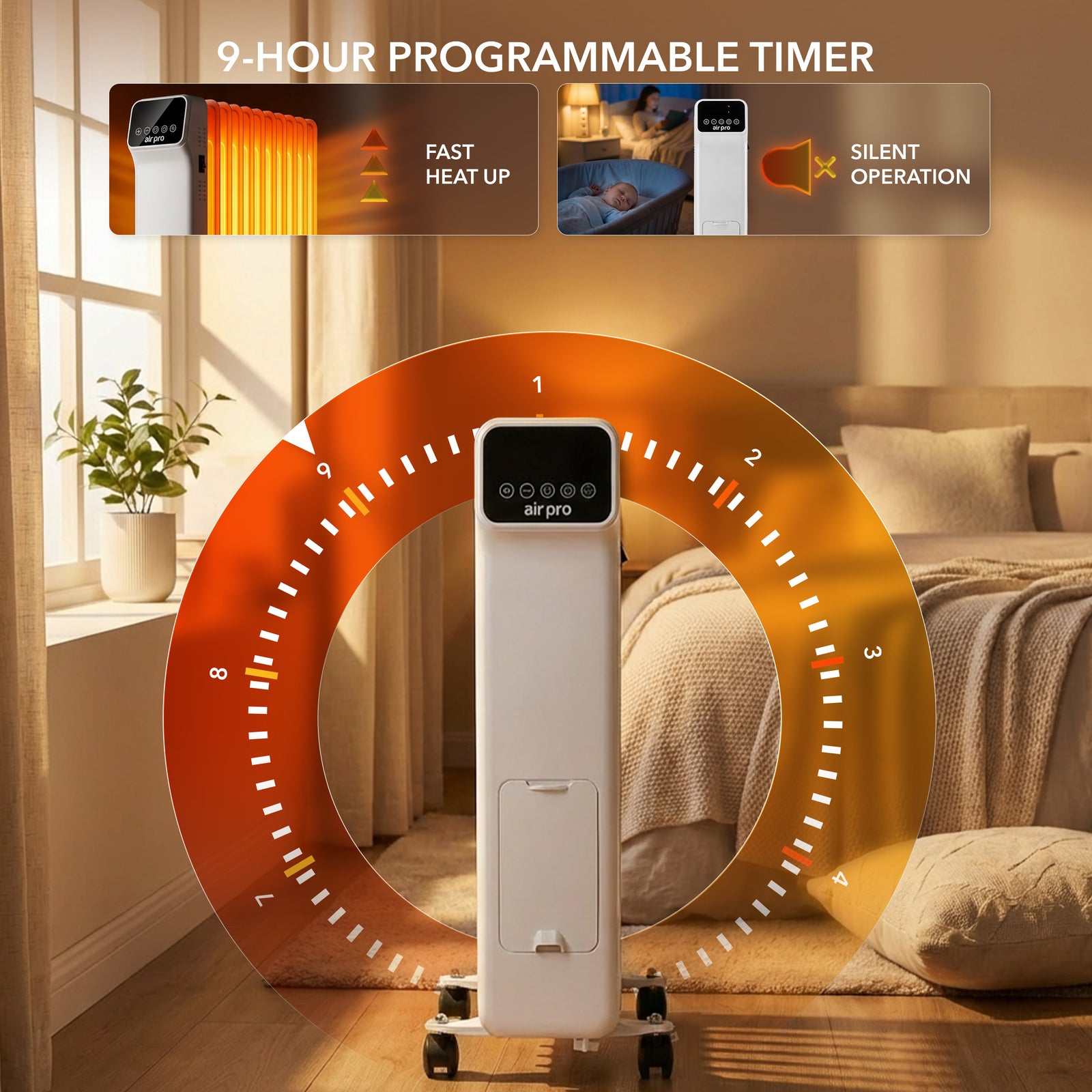 Oil-filled Electric Radiator 2500w With Thermostat, 9 Hour Timer | White