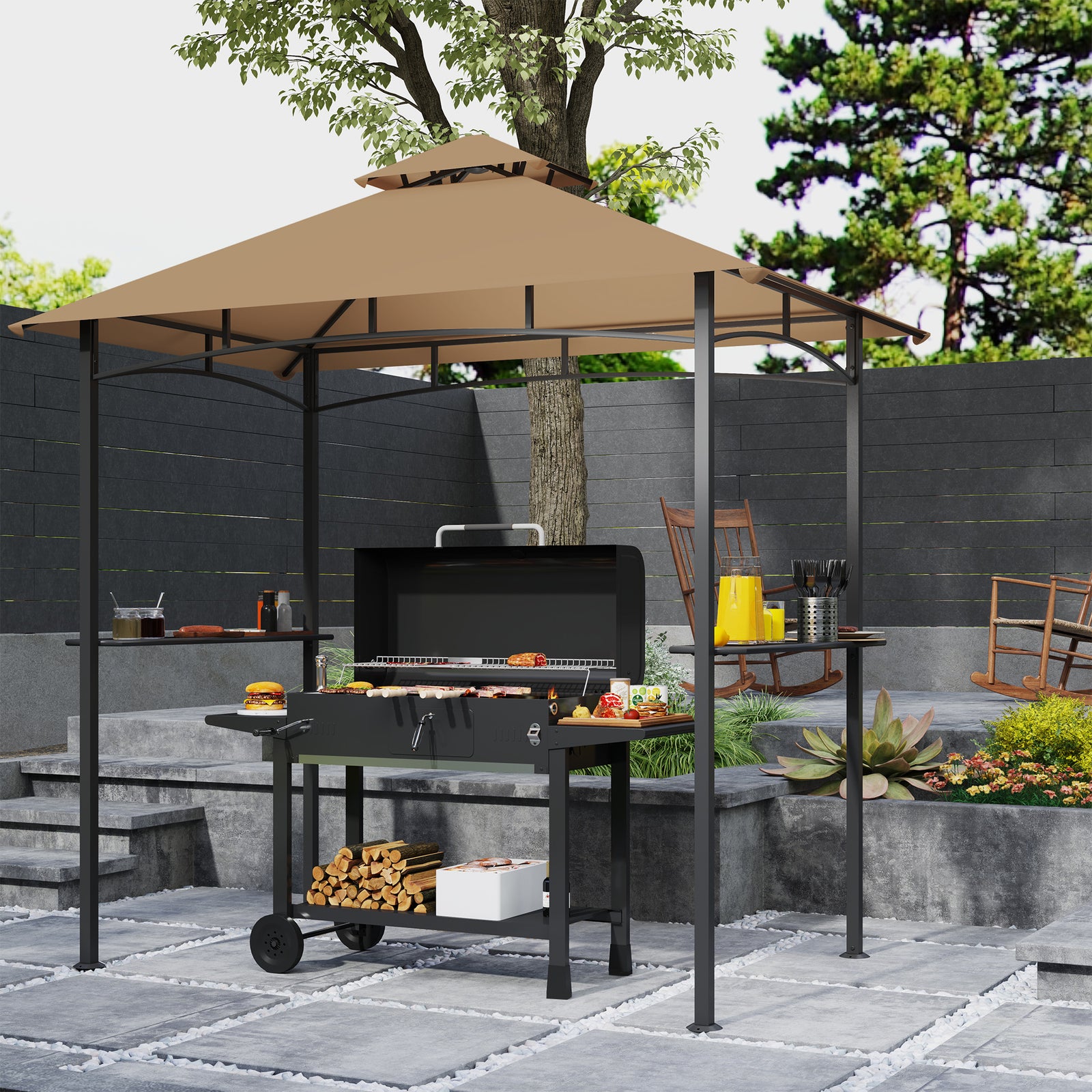 Outdoor Double-tier Bbq Gazebo Shelter Grill Canopy Barbecue