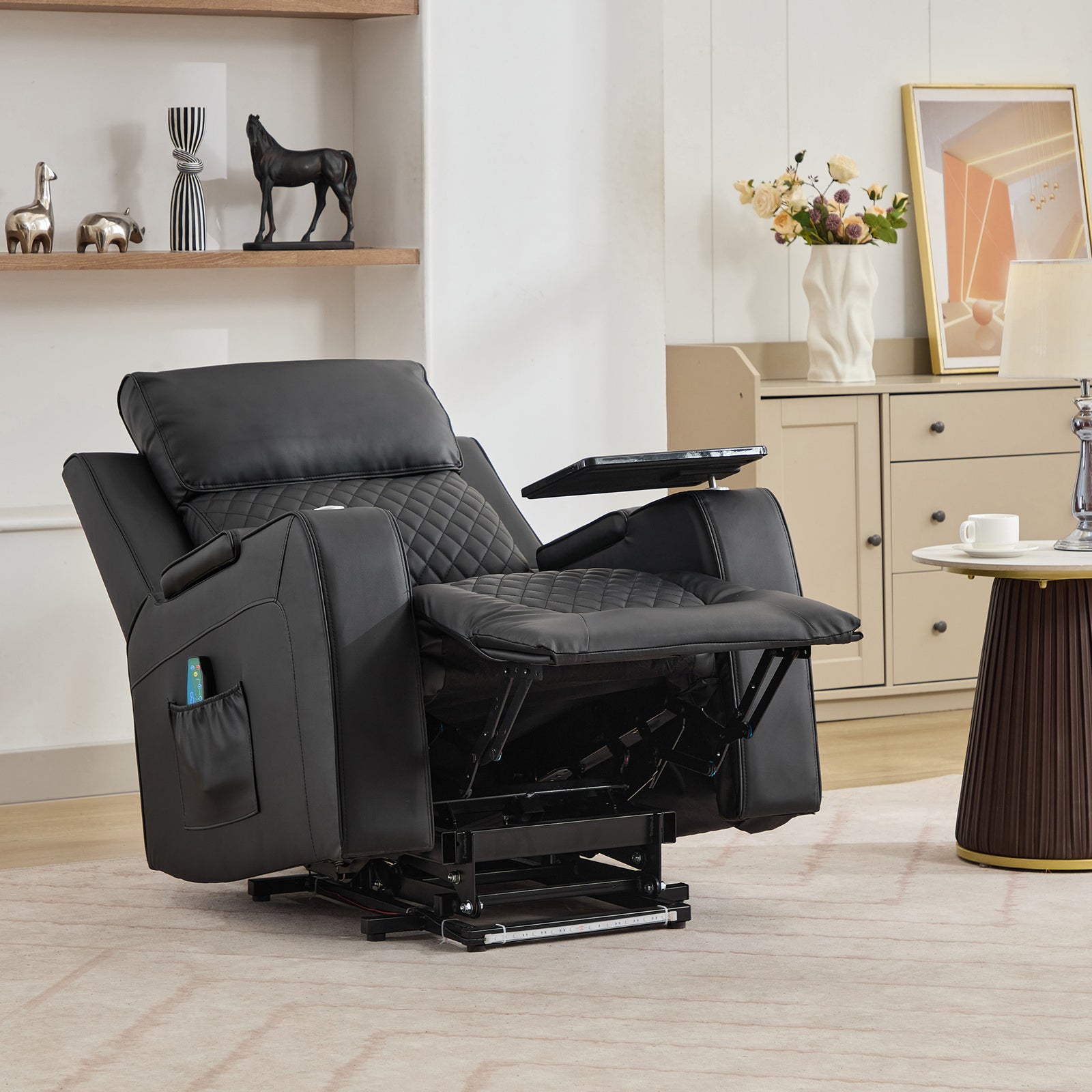 Byron Electric Riser Recliner Chair With Massage And Heat, Drink Cooler, Table | Black
