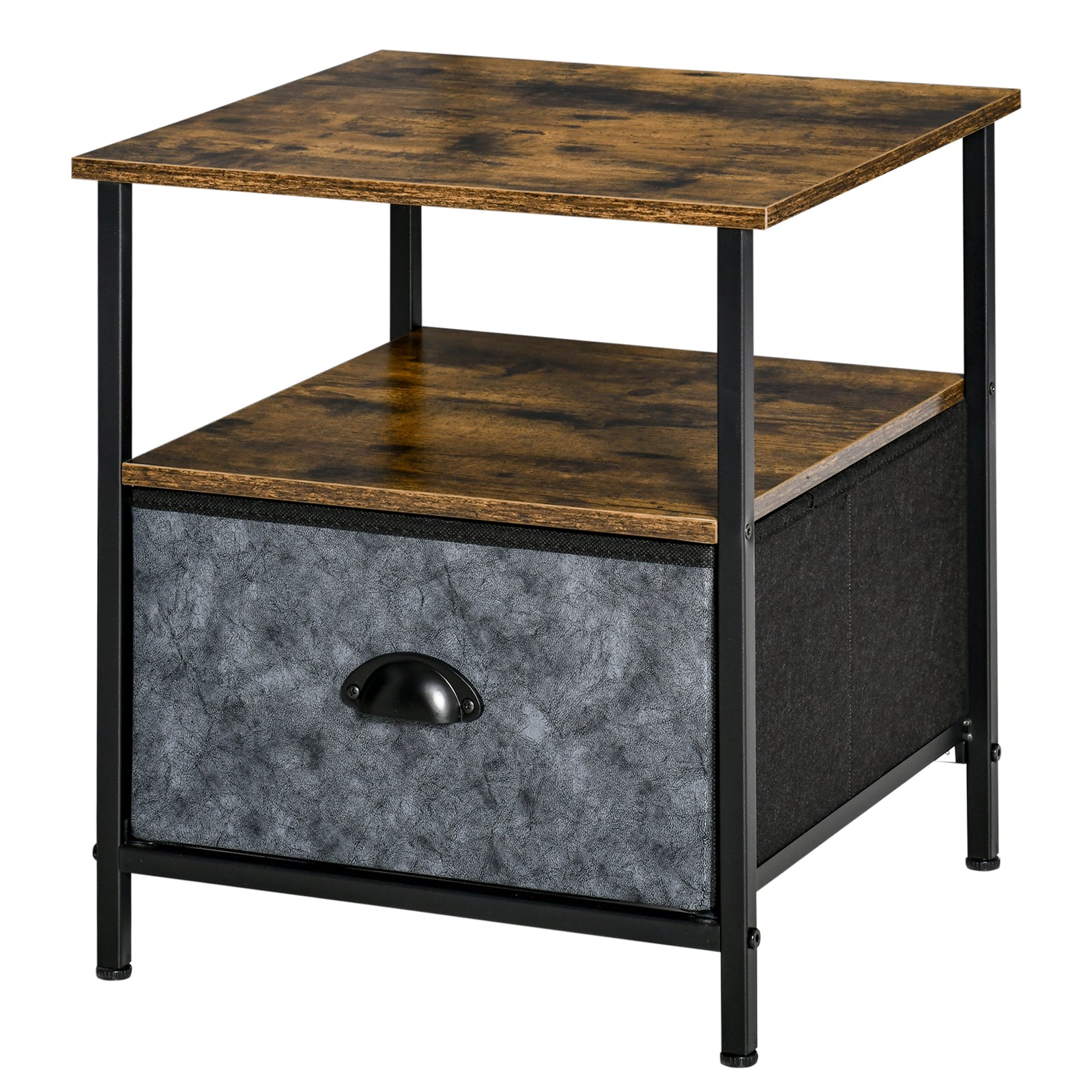 Industrial Nightstand, Drawer, Steel Frame